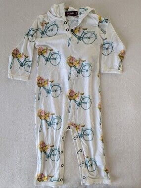 Milkbarn Romper with Teal Bicycle and Pink Floral Accents